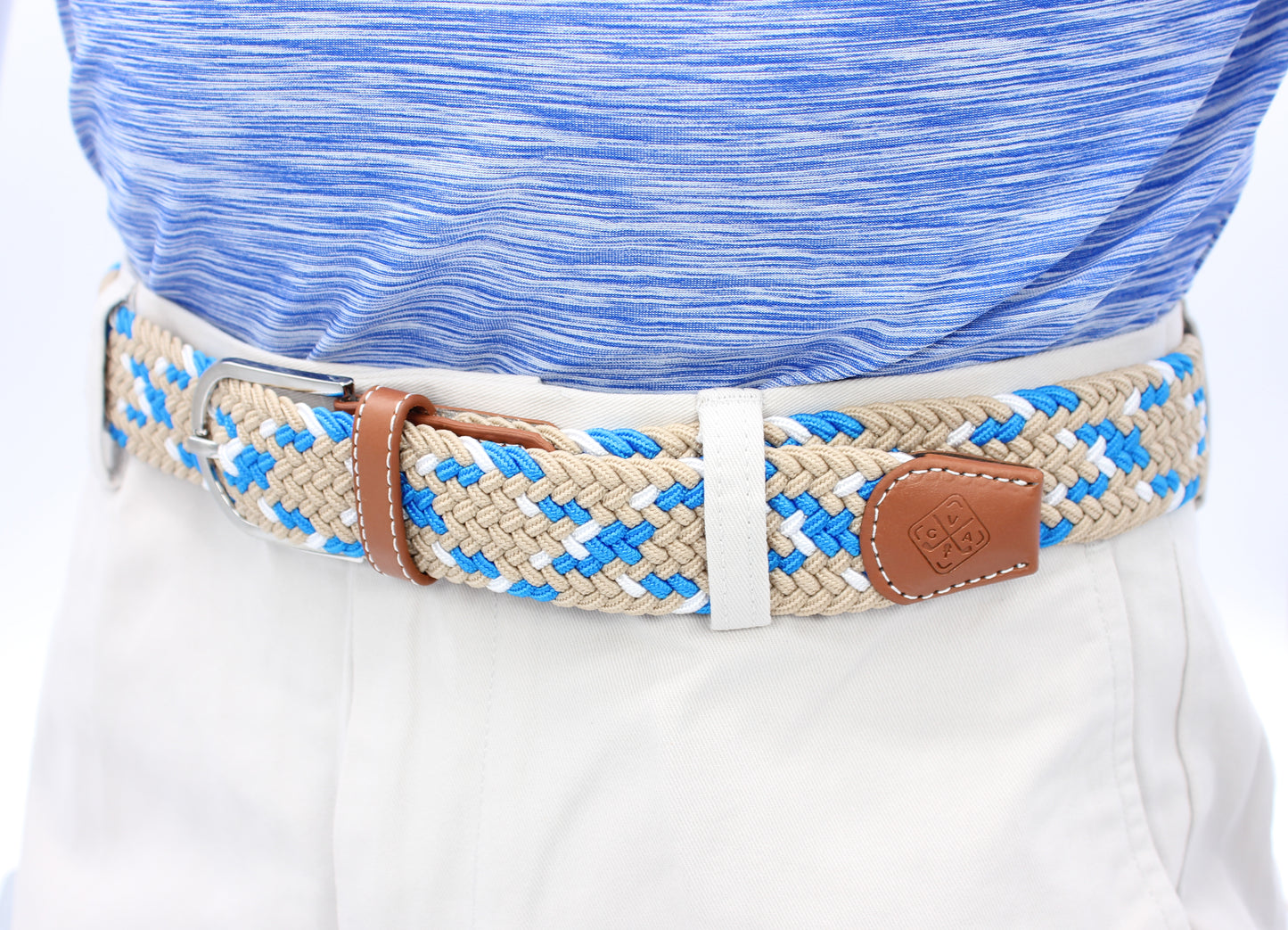 Braided Elastic Golf Belt - Signature Series (Azure Blue & Khaki)