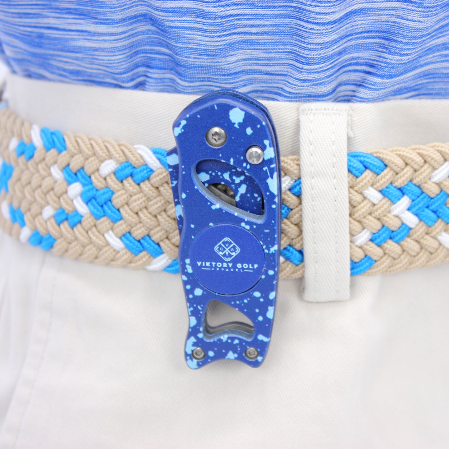 Braided Elastic Golf Belt - Signature Series (Azure Blue & Khaki)