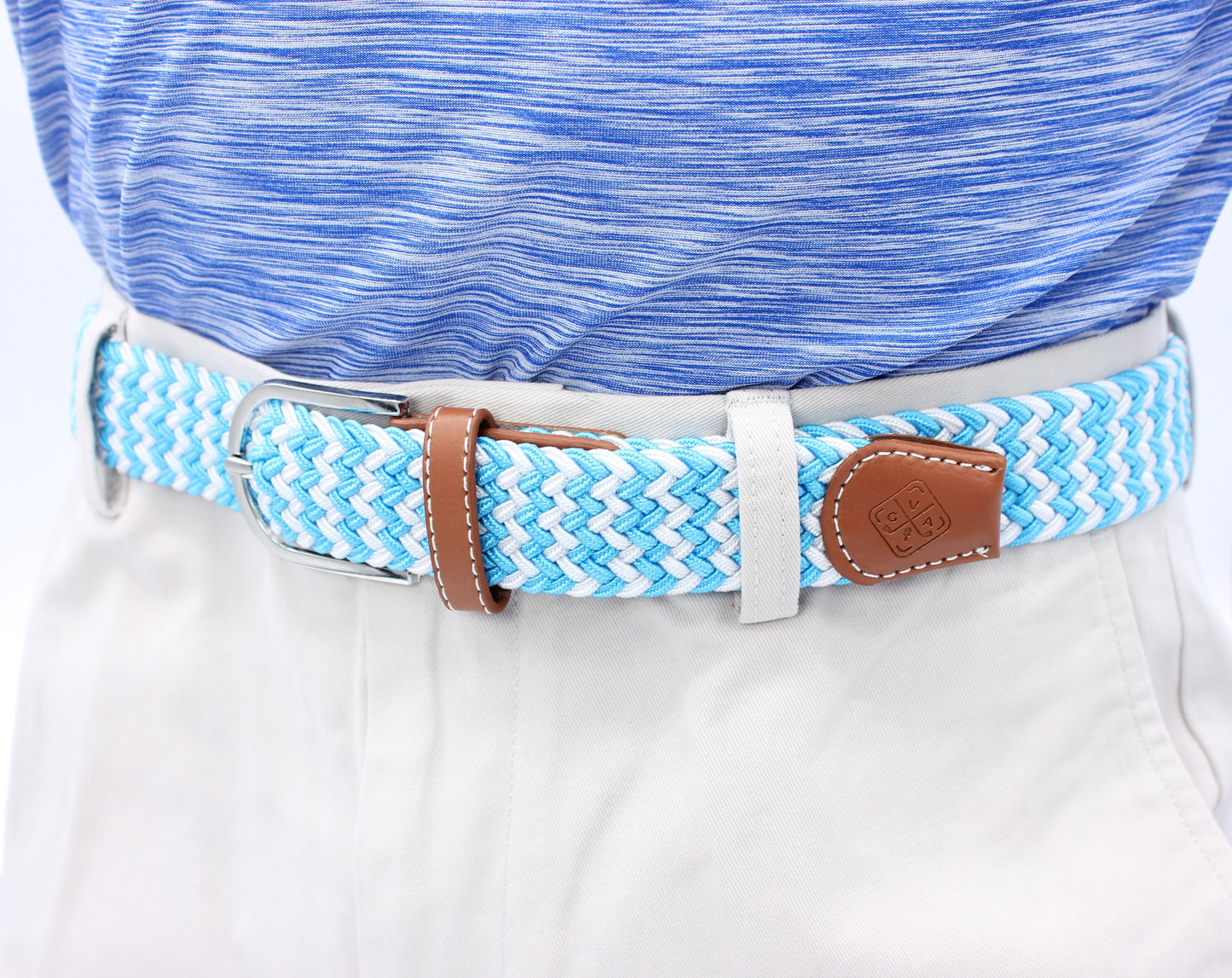 Braided Elastic Golf Belt - Signature Series (Baby Blue & Frost White)