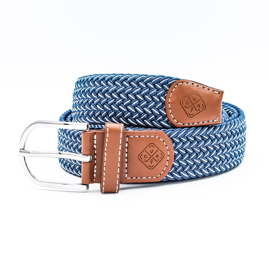 Braided Elastic Golf Belt - Signature Series (Navy Blue & Frost White)